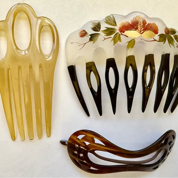 vtg faux tortoise hair comb spanish style blue rhinestones 5 combs 1 hair clip - Picture 10 of 13